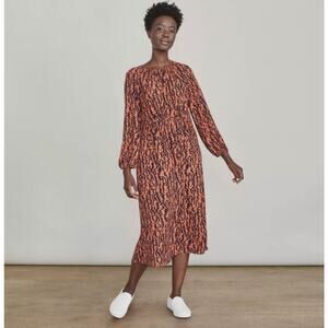 Elizabeth and James Blue and Orange Cinch Waist Long Sleeve Midi Dress‎ Size XS